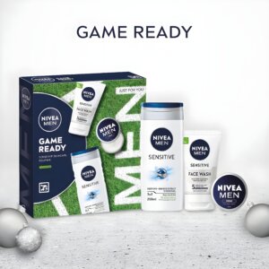NIVEA MEN Game Ready Gift Set (3 Products), Men's Skincare Gift Set with Shower Gel, Face Wash, and Moisturising Creme