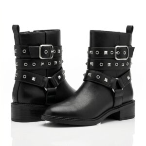 Aveline Studded Harness Moto Boots – Black
