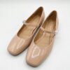 Bamboo Women's Patent Square-Toe Mary Jane Flats – Nude