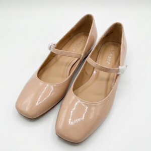 Bamboo Women's Patent Square-Toe Mary Jane Flats – Nude