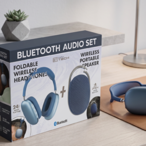 SimplyTech Bluetooth Audio Set: Foldable Wireless Headphones & Portable Speaker