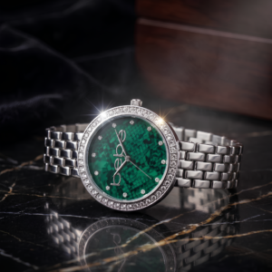 Bebe Women's Crystal-Accented Silver-Tone Watch with Emerald Green Snakeskin Dia
