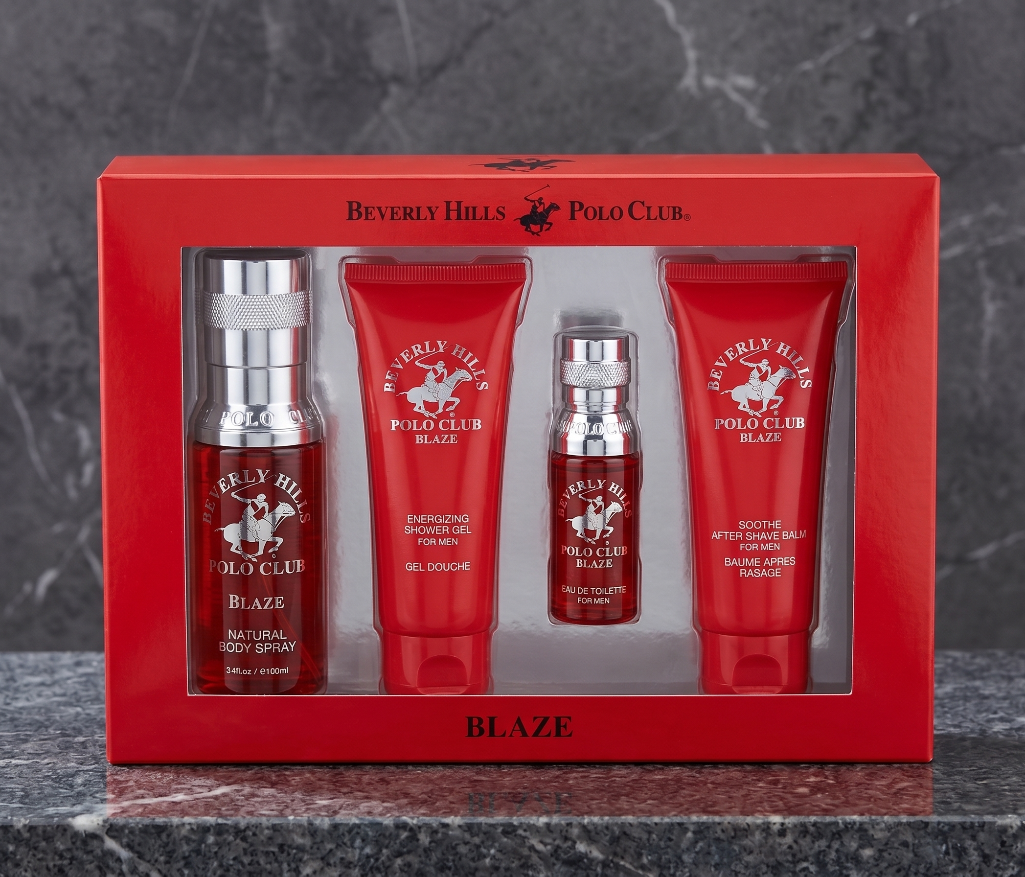 Beverly Hills Polo Club Blaze 4 Piece Gift Set Collection for Men - Luxury Cologne Set with Body Spray, Shower Gel, Eau De Toilette, and After Shave - Premium Fragrance Collection