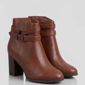 The "Autumn Walk" Double-Buckle Block Heel Ankle Boot – Cognac Brown