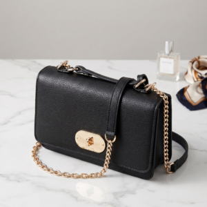 Classic Pebbled Faux Leather Flap Crossbody Bag with Gold-Tone Turn-Lock – Black