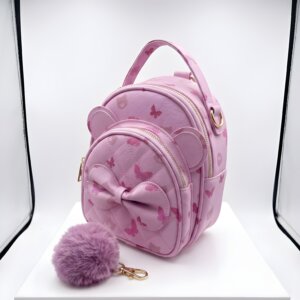 Sweetheart Butterfly Quilted Mini Backpack with Bear Ears & Pom-Pom Charm – Pink