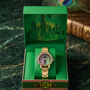 Wicked The Musical Elphaba & Glinda Gold-Tone Watch with Pink & Green Rhinestone Bezel