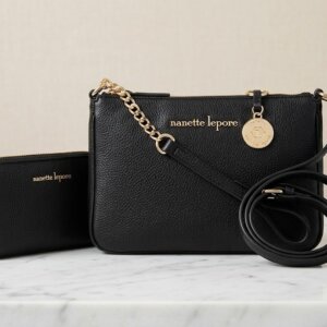 Nanette Lepore Bella 2-Piece Pebbled Crossbody Bag and Pouch Set – Black