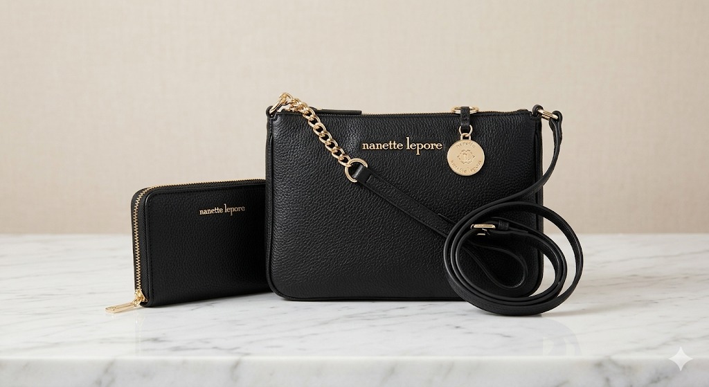 Nanette Lepore Bella 2-Piece Pebbled Crossbody Bag and Pouch Set – Black